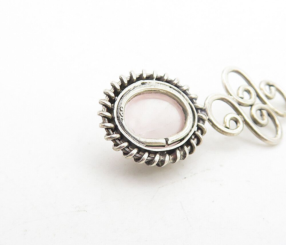 925 Sterling Silver Vintage Cabochon Cut Quartz Twist Dangle Earrings EG3477