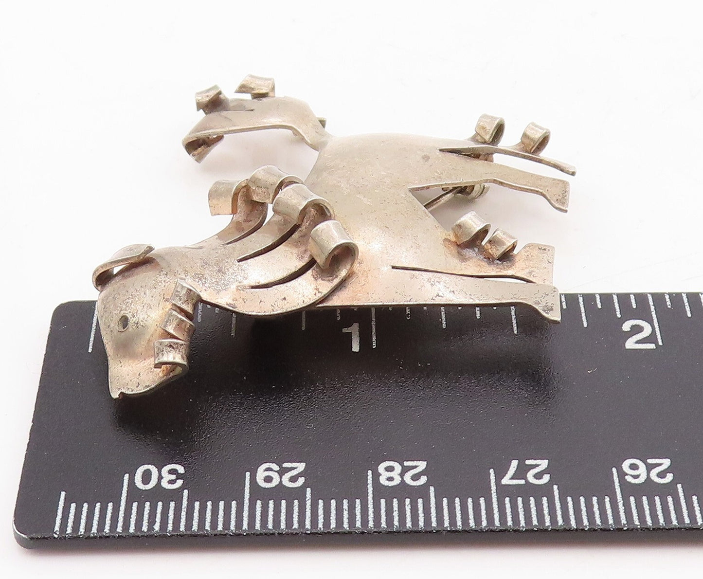 925 Sterling Silver Vintage Brooch Designer Cutout Swirled Hair Dog BP11483