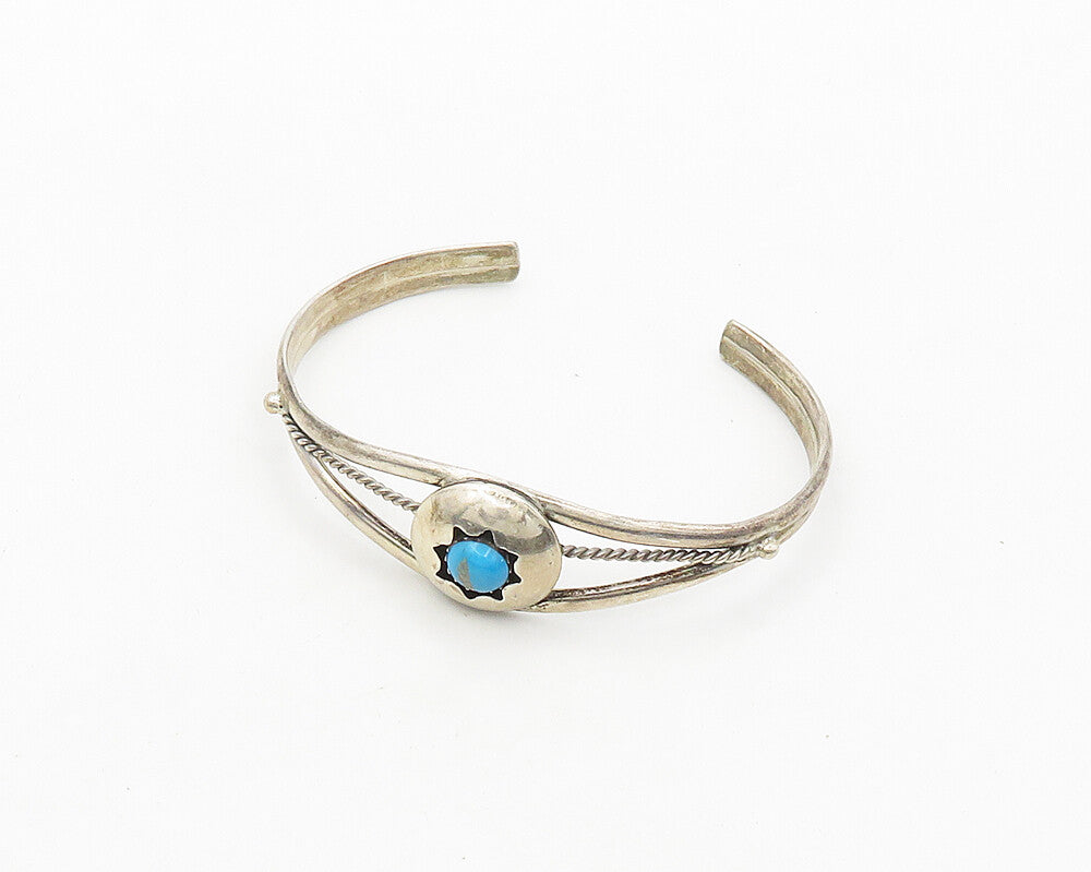 NAVAJO 925 Silver Vintage Turquoise Shiny Split Twist Cuff Bracelet BT7707