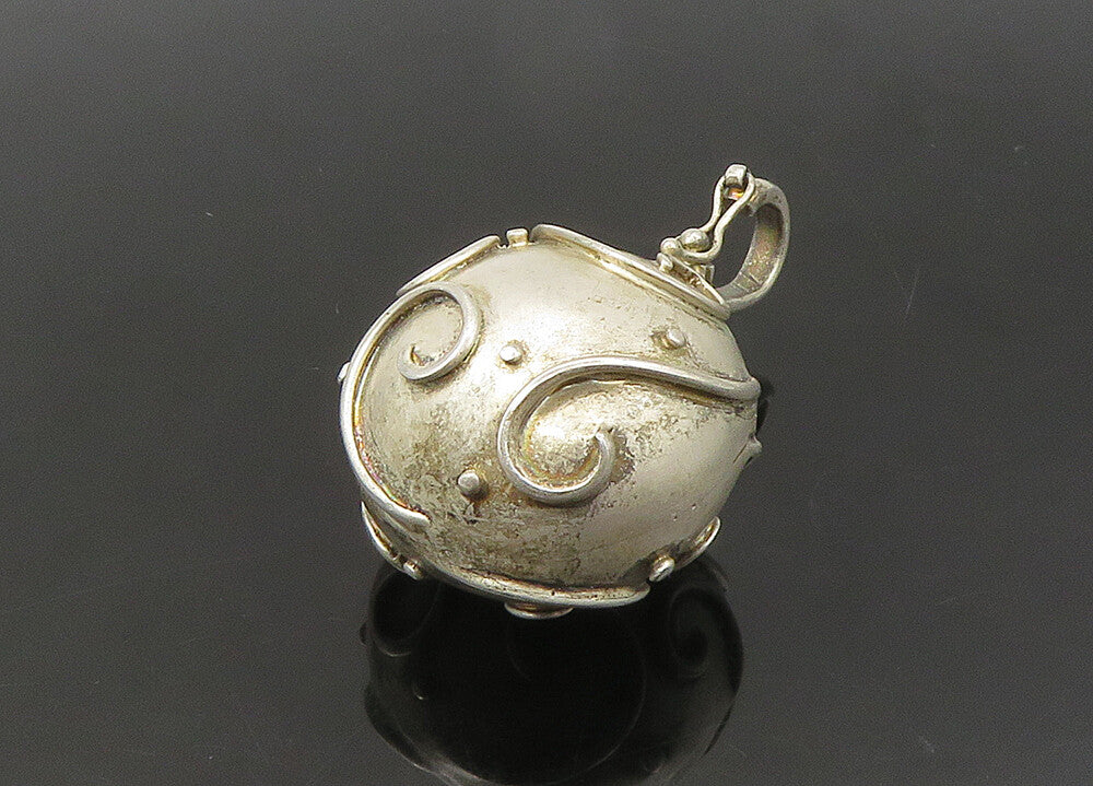 925 Sterling Silver Vintage Swirl Patterned Hollow Sphere Pendant PT17458