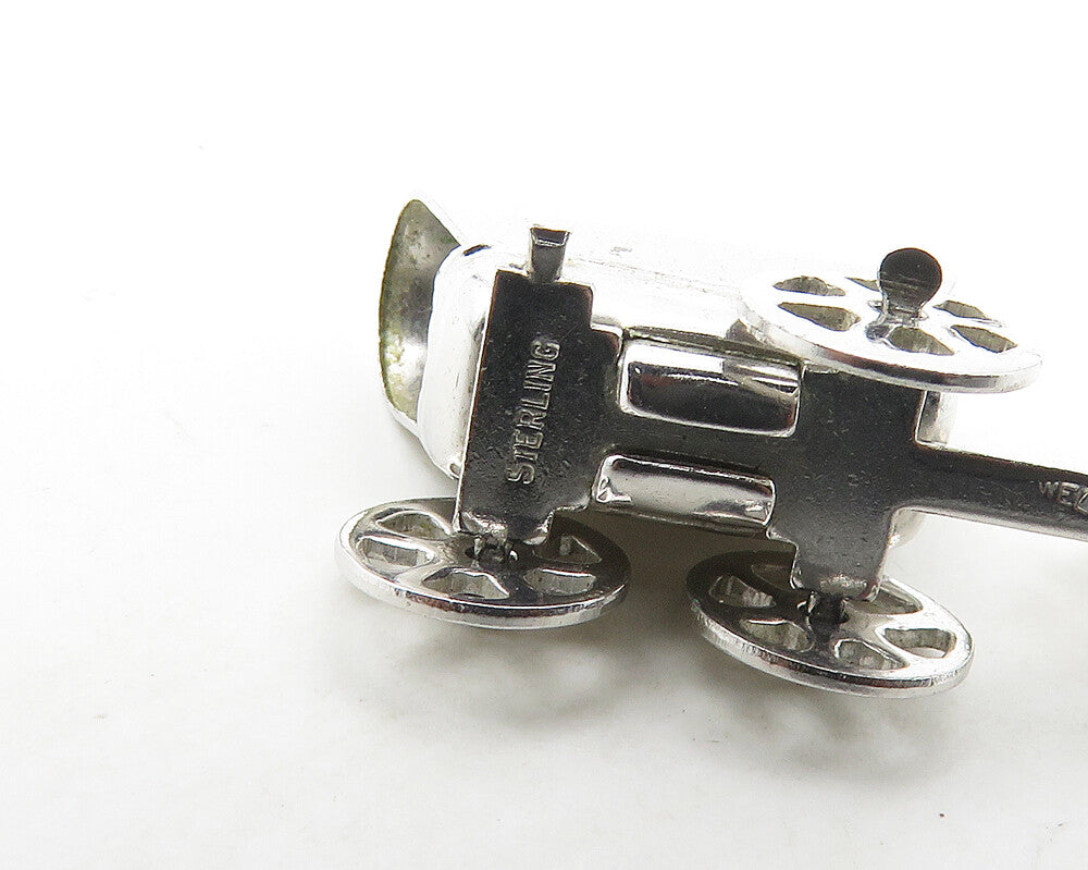 925 Sterling Silver Vintage Shiny Old Fashioned Carriage Pendant PT13989