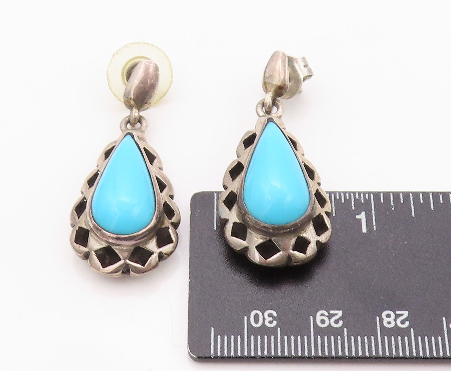 925 Sterling Silver Vintage Earrings MEXICO Cabochon Drop Shape Larimar EG13477