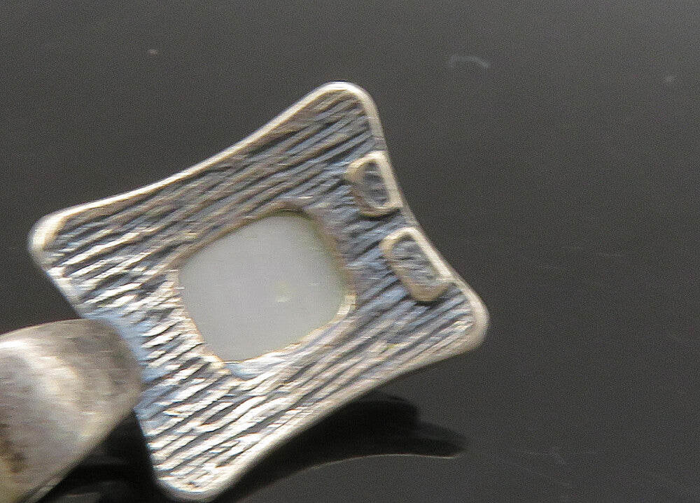 925 Sterling Silver Vintage Mother Of Pearl Dark Tone Square Pendant PT18771