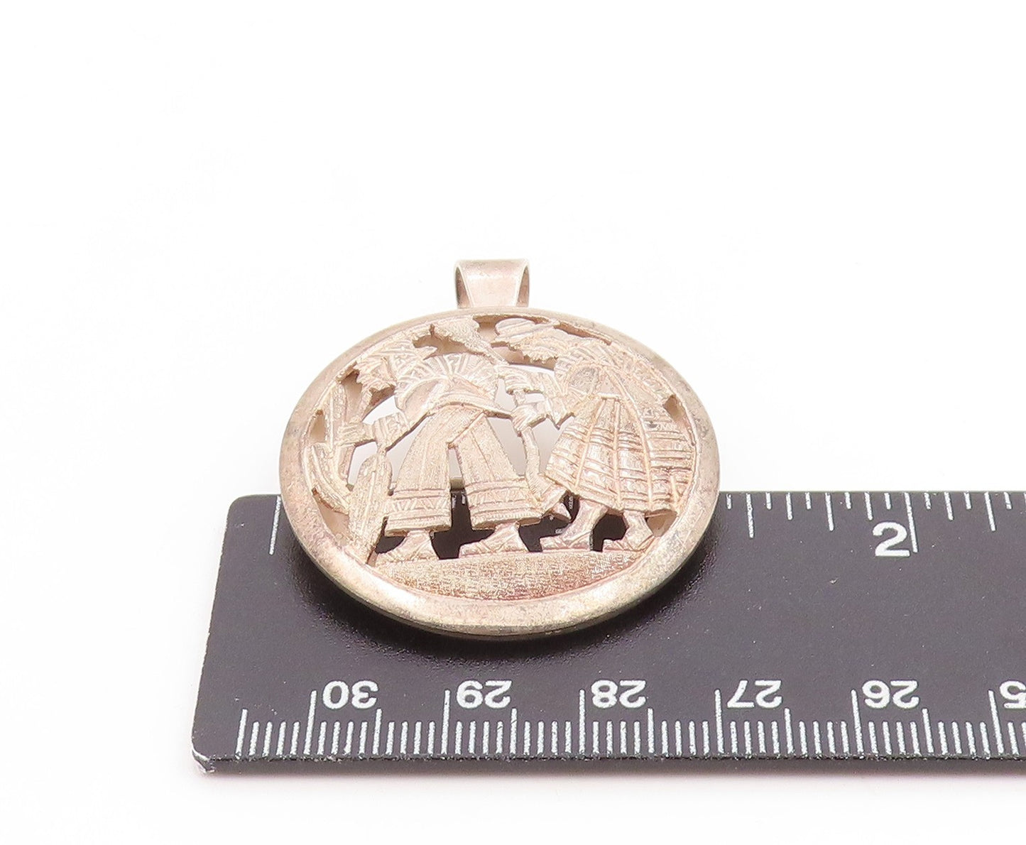 925 Sterling Silver Vintage Brooch Pin Carved Andean Family Portrait BP12266