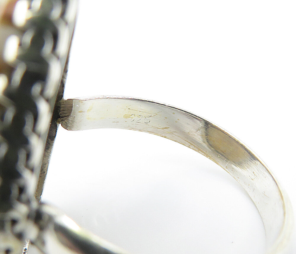 925 Sterling Silver Pear Shaped Spotted Jasper Cocktail Ring Sz 9 RG8194