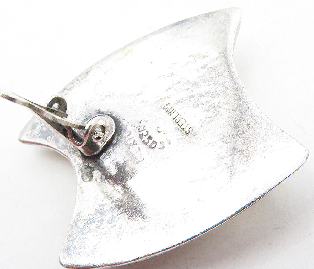 MEXICO 925 Silver Vintage Shiny Modernist Design Non Pierce Earrings EG4788