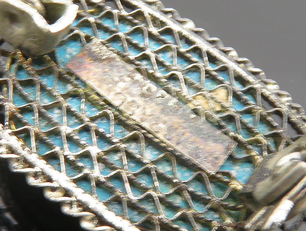 ISRAEL 925 Silver Vintage Antique Turquoise Wire Web Brooch Pin BP9523
