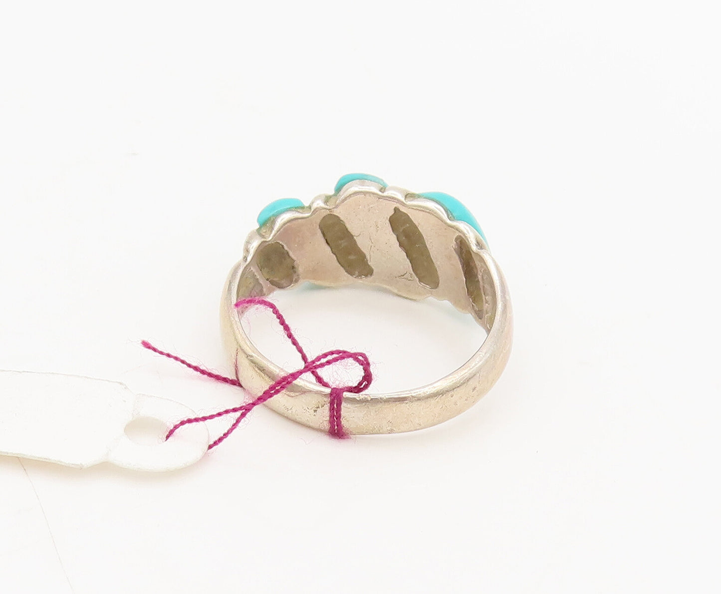 OTT 925 Sterling Silver Vintage Minimalist Carved Turquoise Ring Sz 8 RG26852