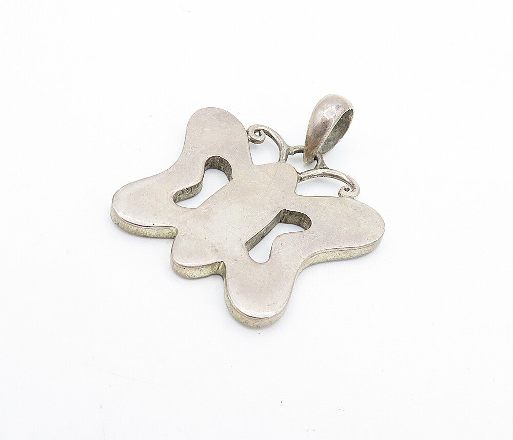 925 Sterling Silver Vintage Mother Of Pearl Butterfly Motif Pendant PT5767
