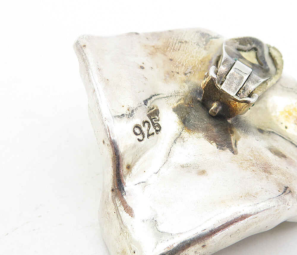 925 Sterling Silver Vintage Modernist Sculpted Non Pierce Earrings EG4282