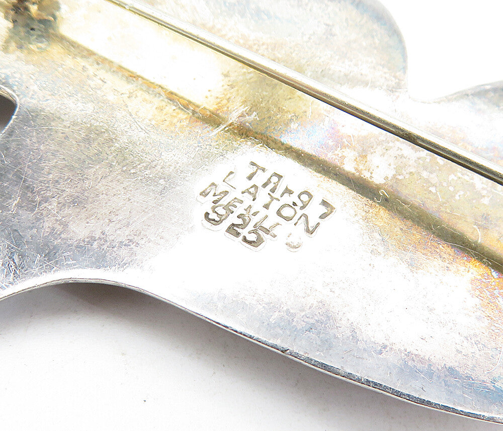 LATON MEXICO 925 Silver Vintage Two Tone Fluted Twist Brooch Pin BP2415