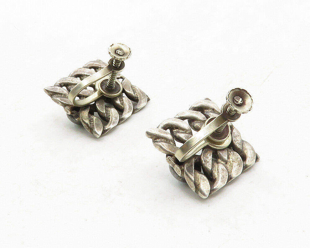 925 Sterling Silver Vintage Turquoise Chain Link Non Pierce Earrings EG6618