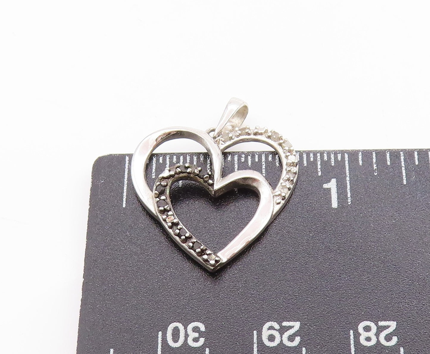 925 Sterling Silver Vintage Pendant Genuine Diamonds Love Heart Charm PT25039