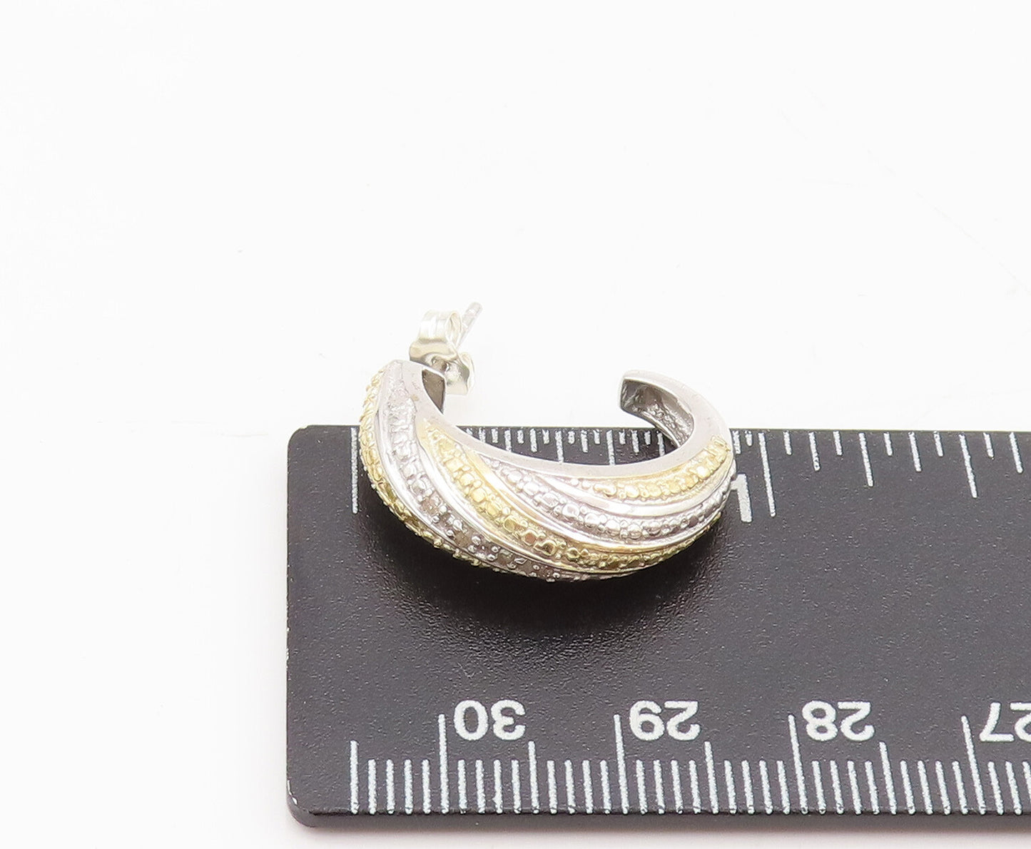 925 Sterling Silver Vintage Gold Plated Real Diamonds J Hoop Earrings EG12519