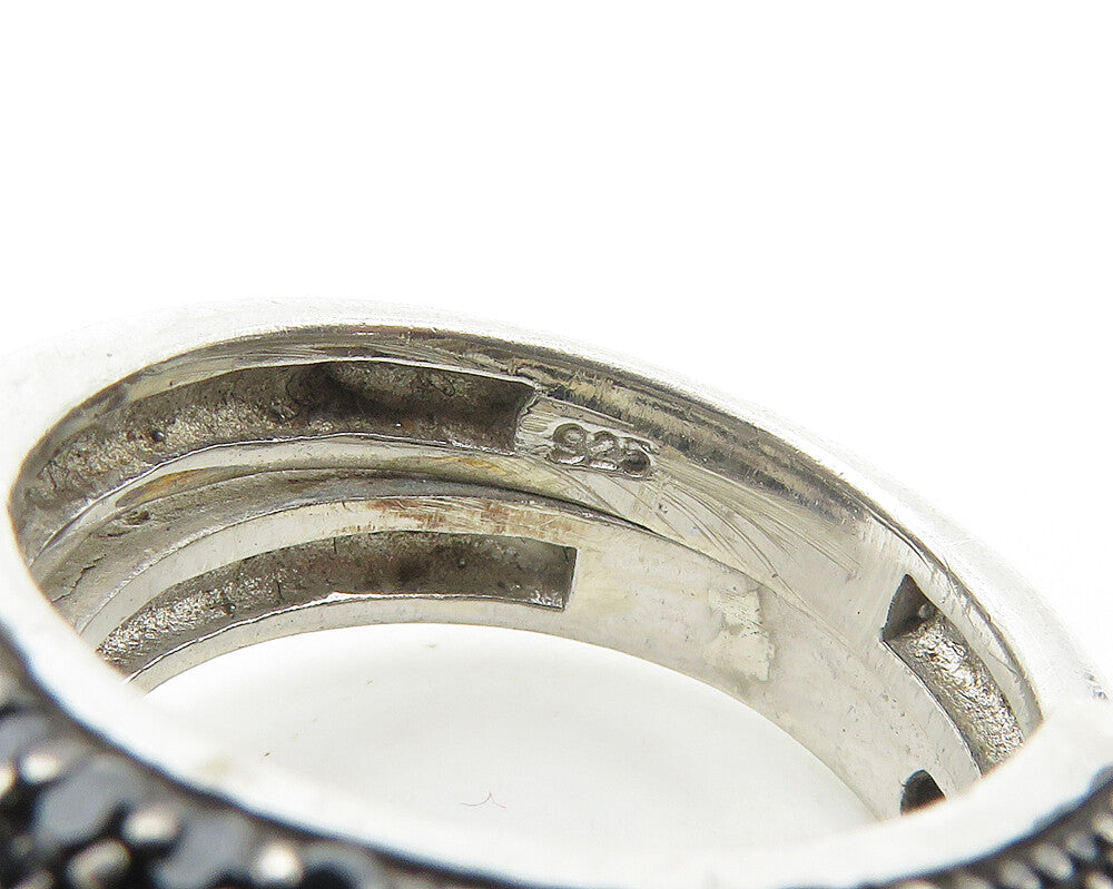 925 Silver Vintage Cubic Zirconia & Black Hematite Band Ring Sz 5 RG17116