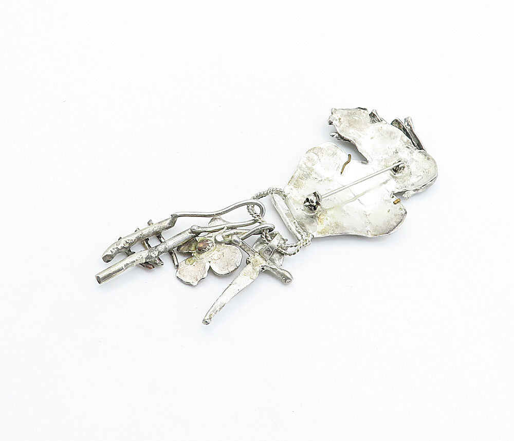 925 Sterling Silver Vintage Antique 2 Tone Dangling Charms Brooch Pin BP2262