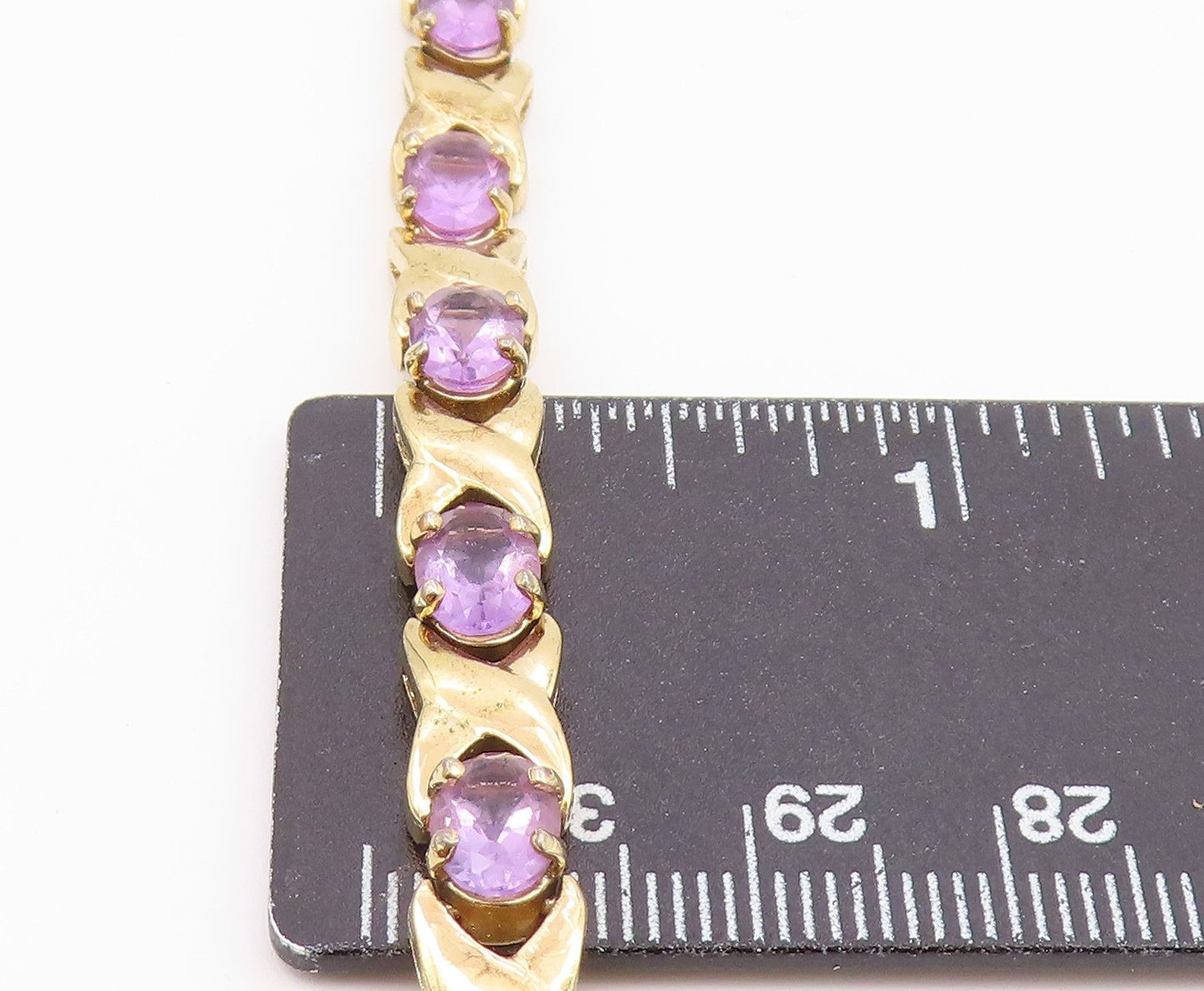 925 Sterling Silver Amethyst Shiny Gold Plated XO Chain Bracelet BT5822