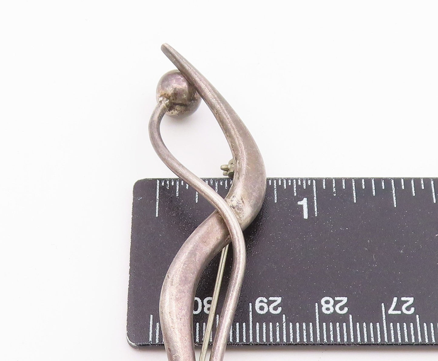 MEXICO 925 Silver Vintage Modernist Overlapping Swirl Knot Brooch Pin BP9893