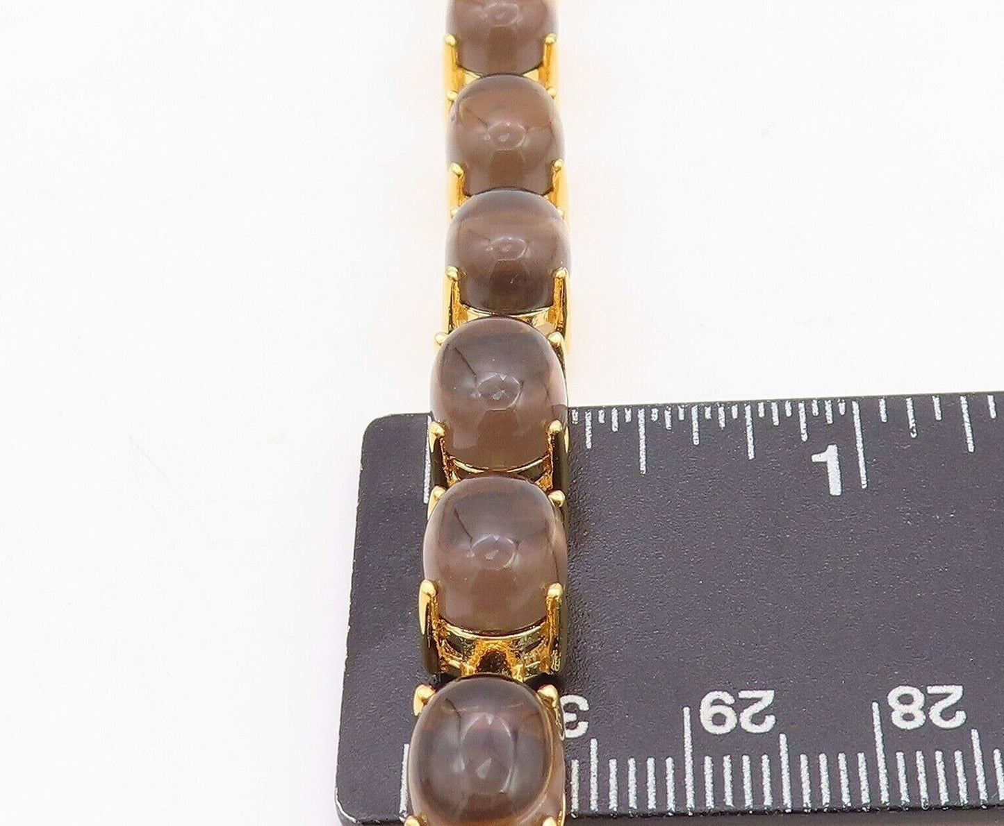925 Sterling Silver Vintage Bracelet Gold Plated Cabochon Smoky Quartz BT10776