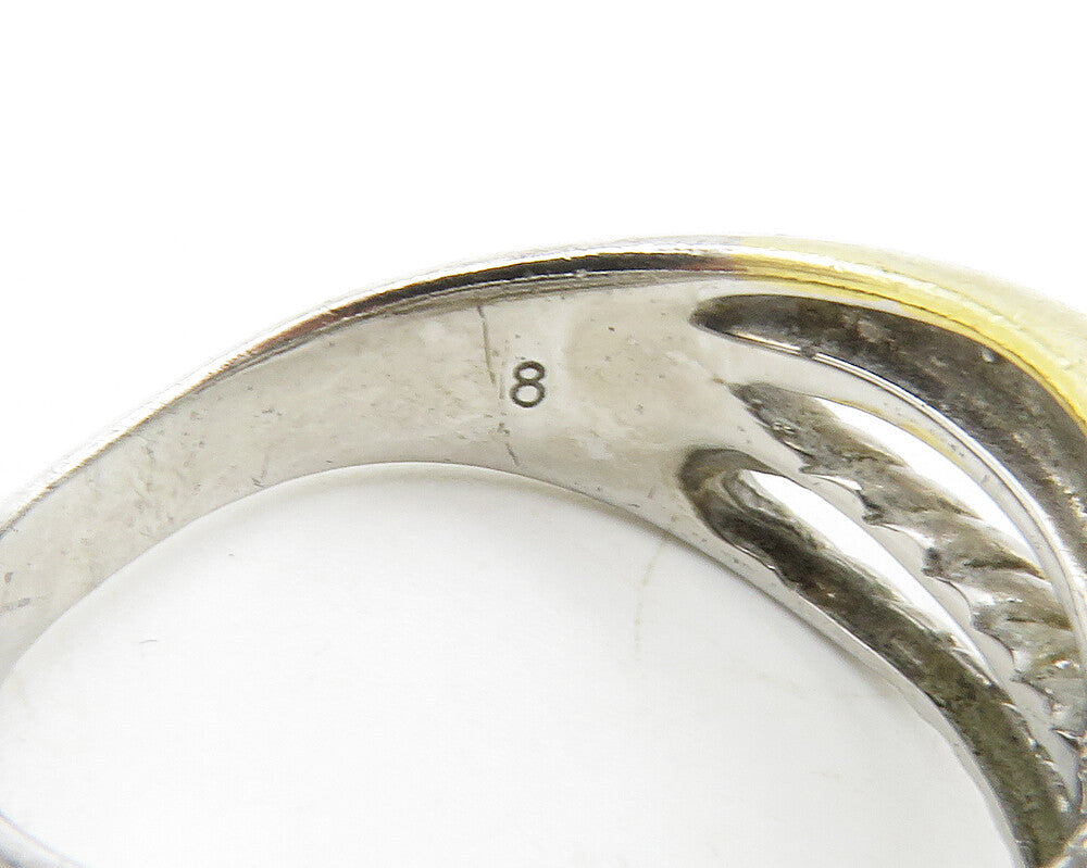 925 Silver Vintage Genuine Diamonds Rope Twist Split Band Ring Sz 8 RG13364