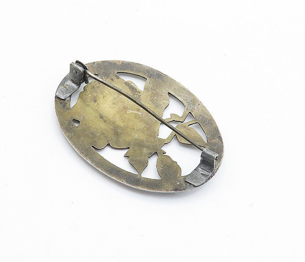 925 Sterling Silver Vintage Antique Etched Flower Cutout Brooch Pin BP2563