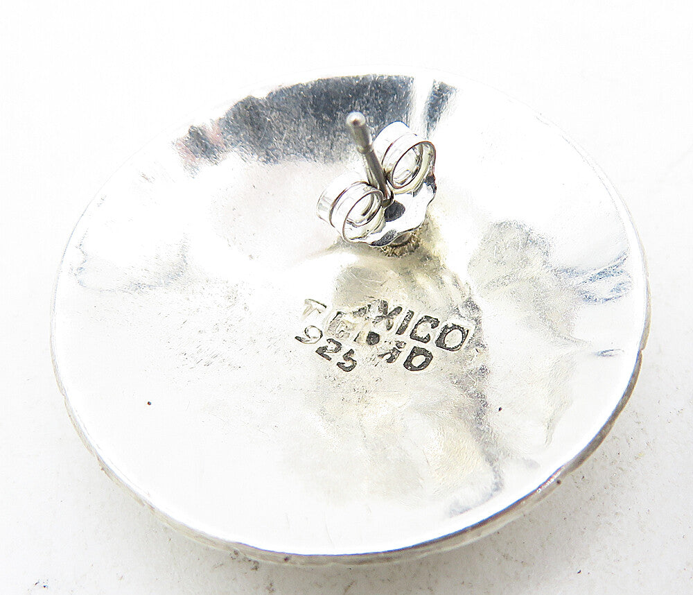 MEXICO 925 Sterling Silver Vintage Shiny Wheel Button Drop Earrings EG4092
