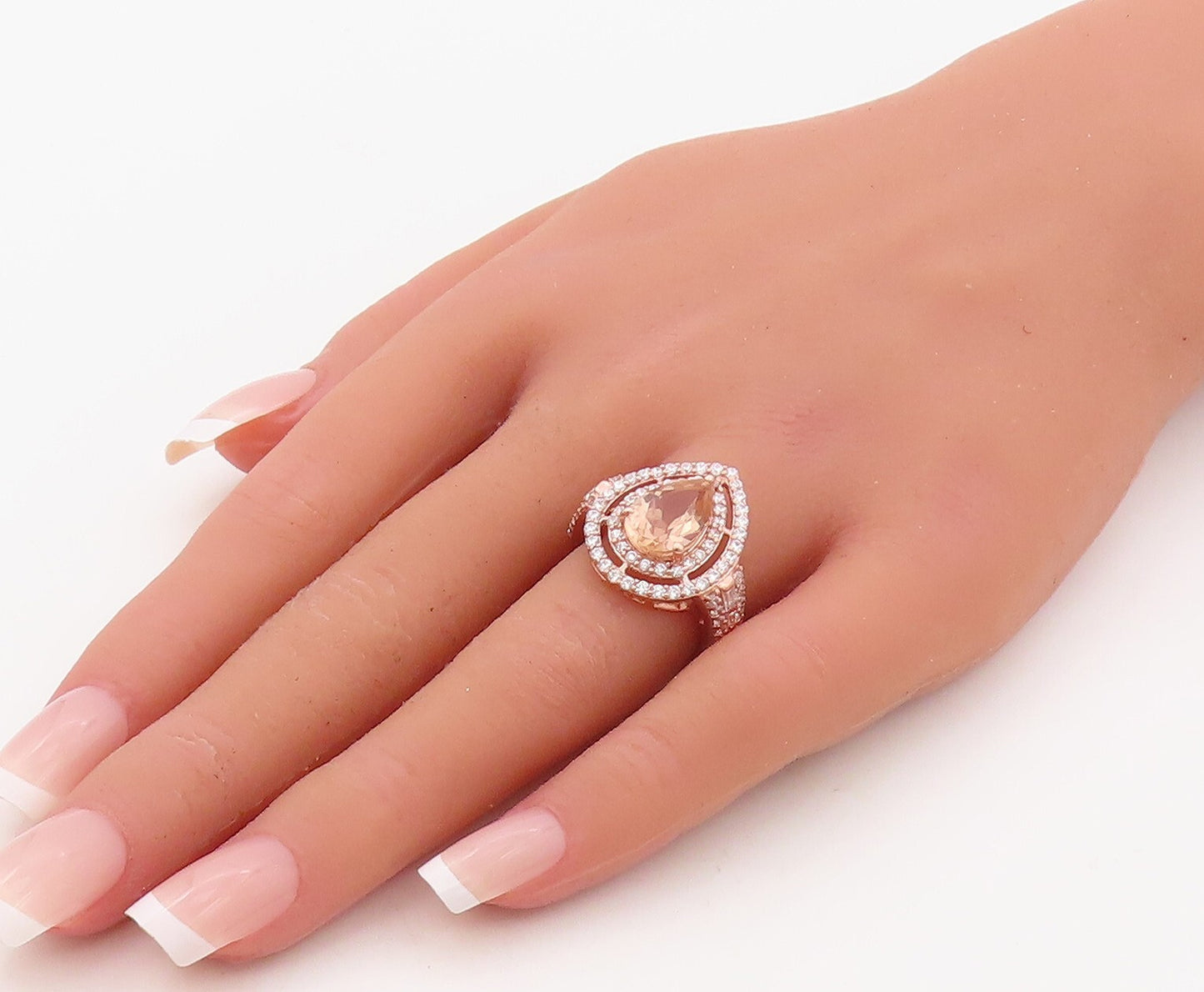 925 Sterling Silver Vintage Ring Rose Gold Plated Morganite & CZ Sz 6 RG30637