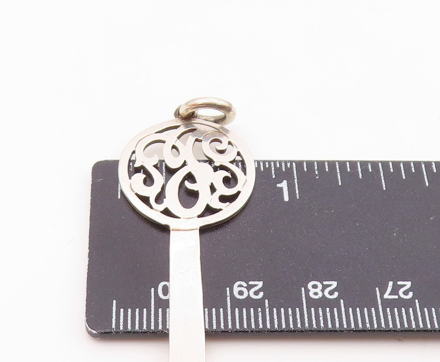 JANE BASCH 925 Silver Vintage Shiny Cutout Detail Key Motif Pendant PT14593