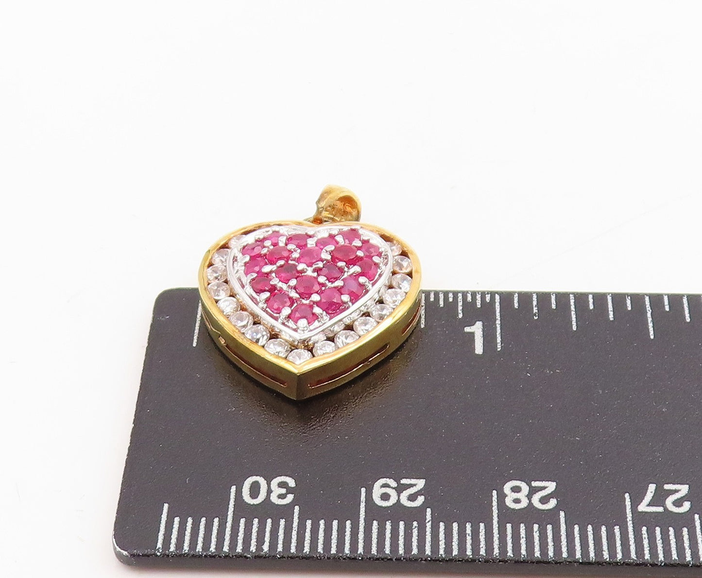 925 Sterling Silver Vintage Pendant Gold Plated Ruby & Topaz Love Heart PT25308