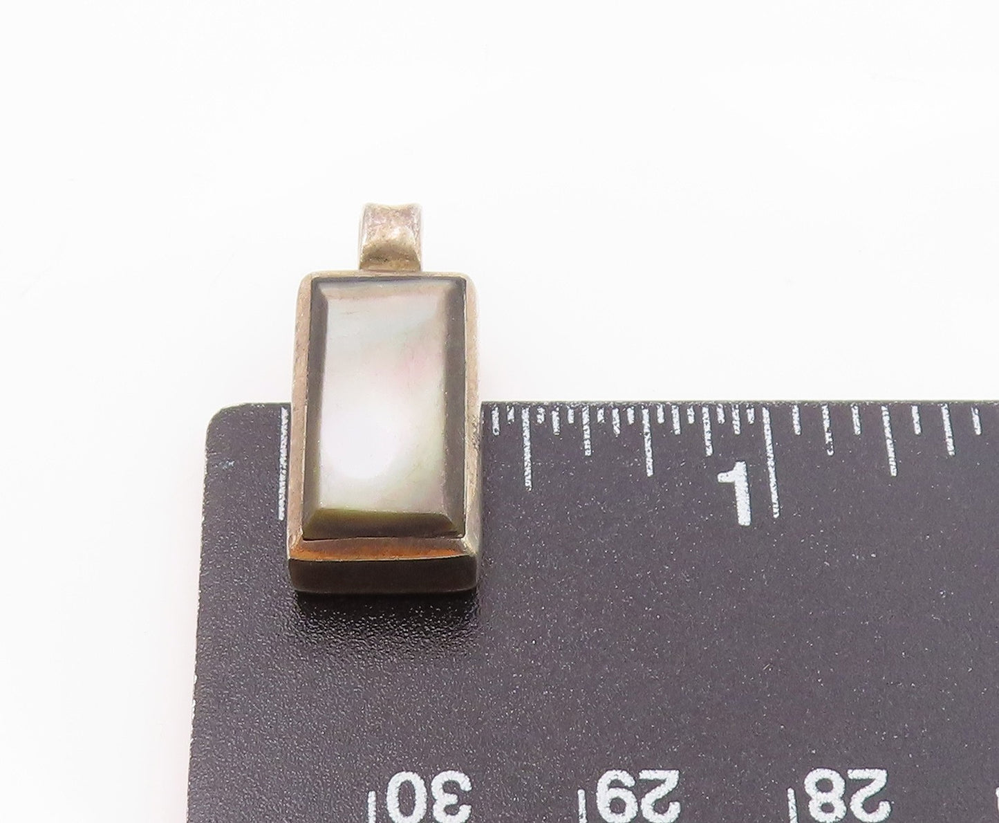 OTT 925 Sterling Silver Vintage Rectangle Mother Of Pearl Drop Pendant PT21252
