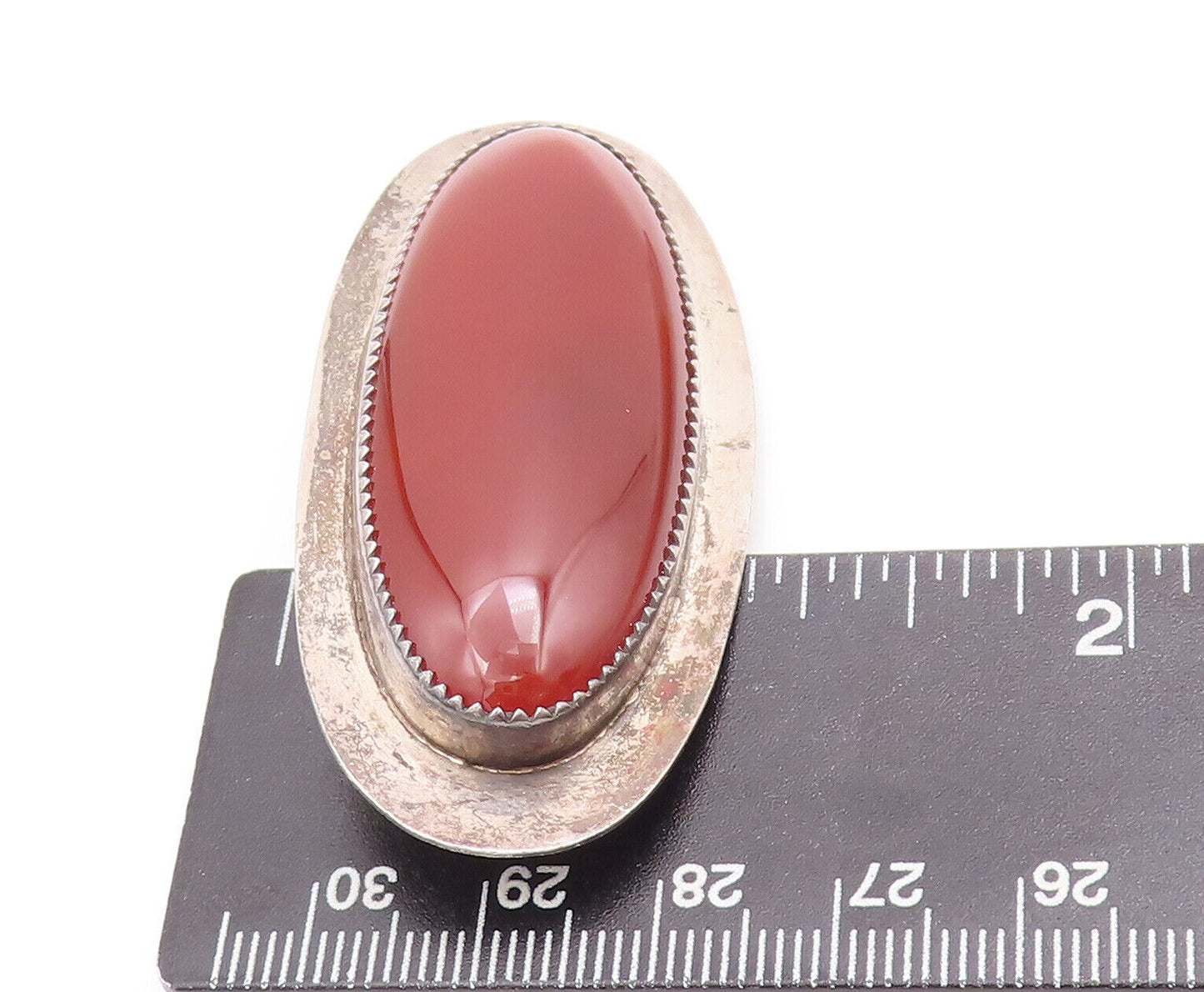 925 Sterling Silver Vintage Brooch Pin PAQUIN ZUNI Large Oval Red Gem BP10898