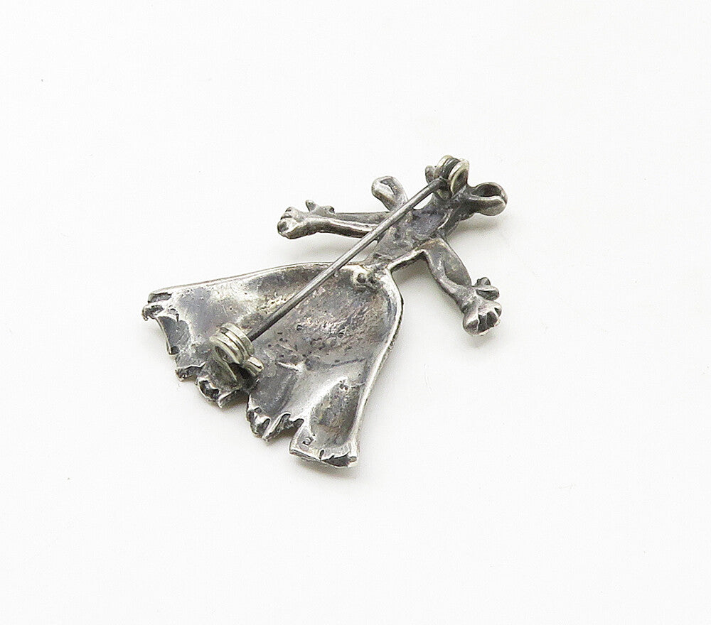 925 Sterling Silver Vintage Dark Tone Woman In Dress Motif Brooch Pin BP6551