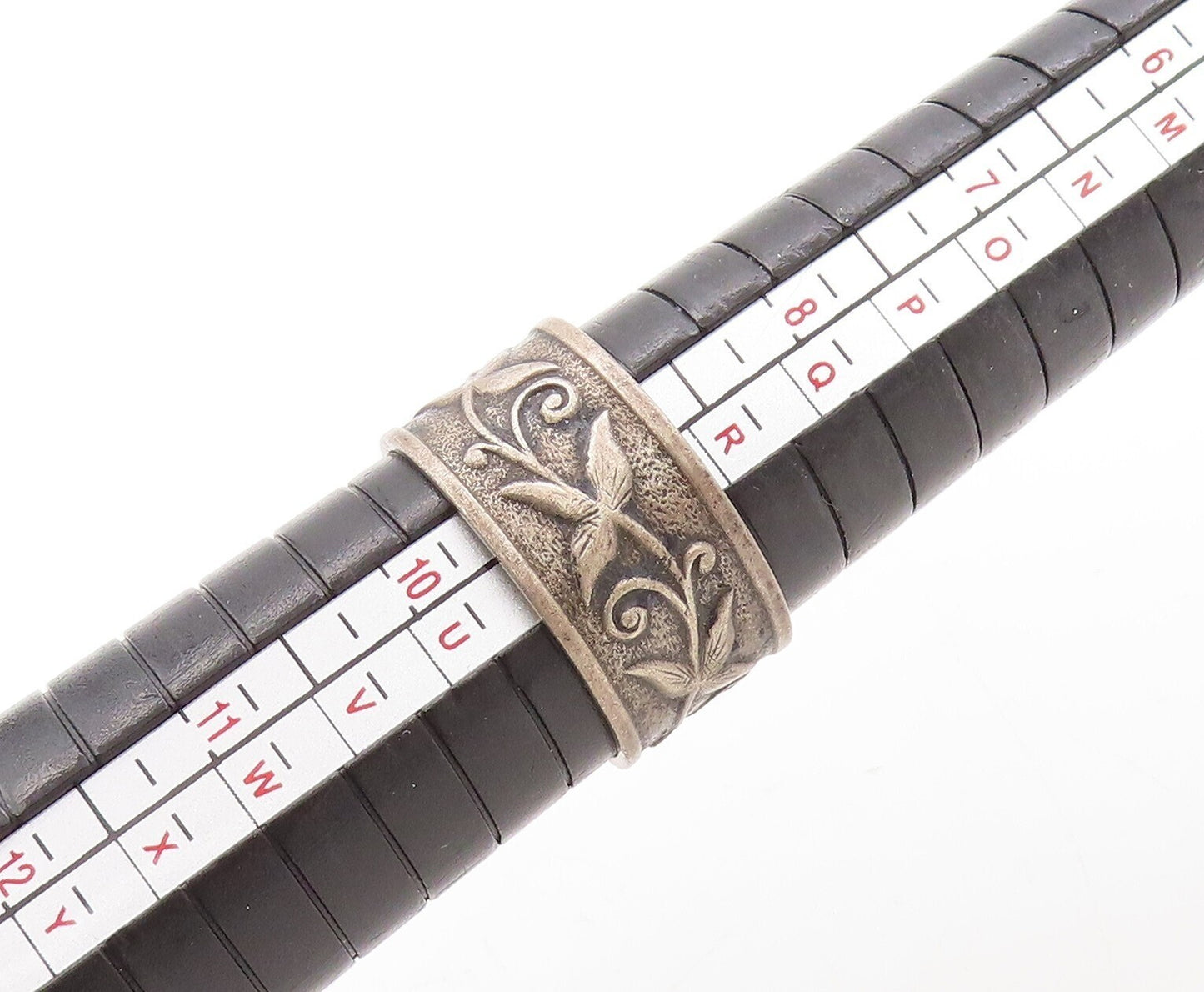 925 Sterling Silver Vintage Ring UNCAS Antique Dark Tone Floral Sz 9 RG31008