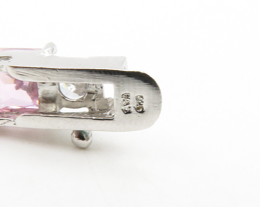925 Sterling Silver Pink & White Topaz Shiny Hinge Link Chain Bracelet BT4982