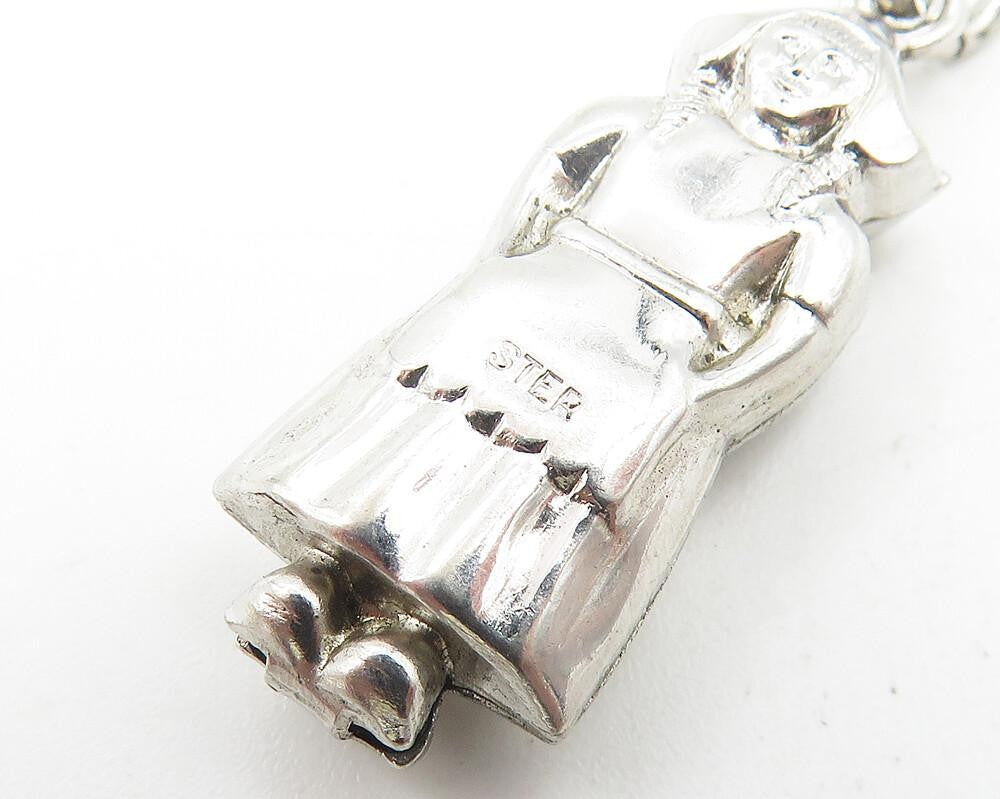 925 Sterling Silver Vintage Petite Shiny Woman In Dress Drop Pendant PT8929