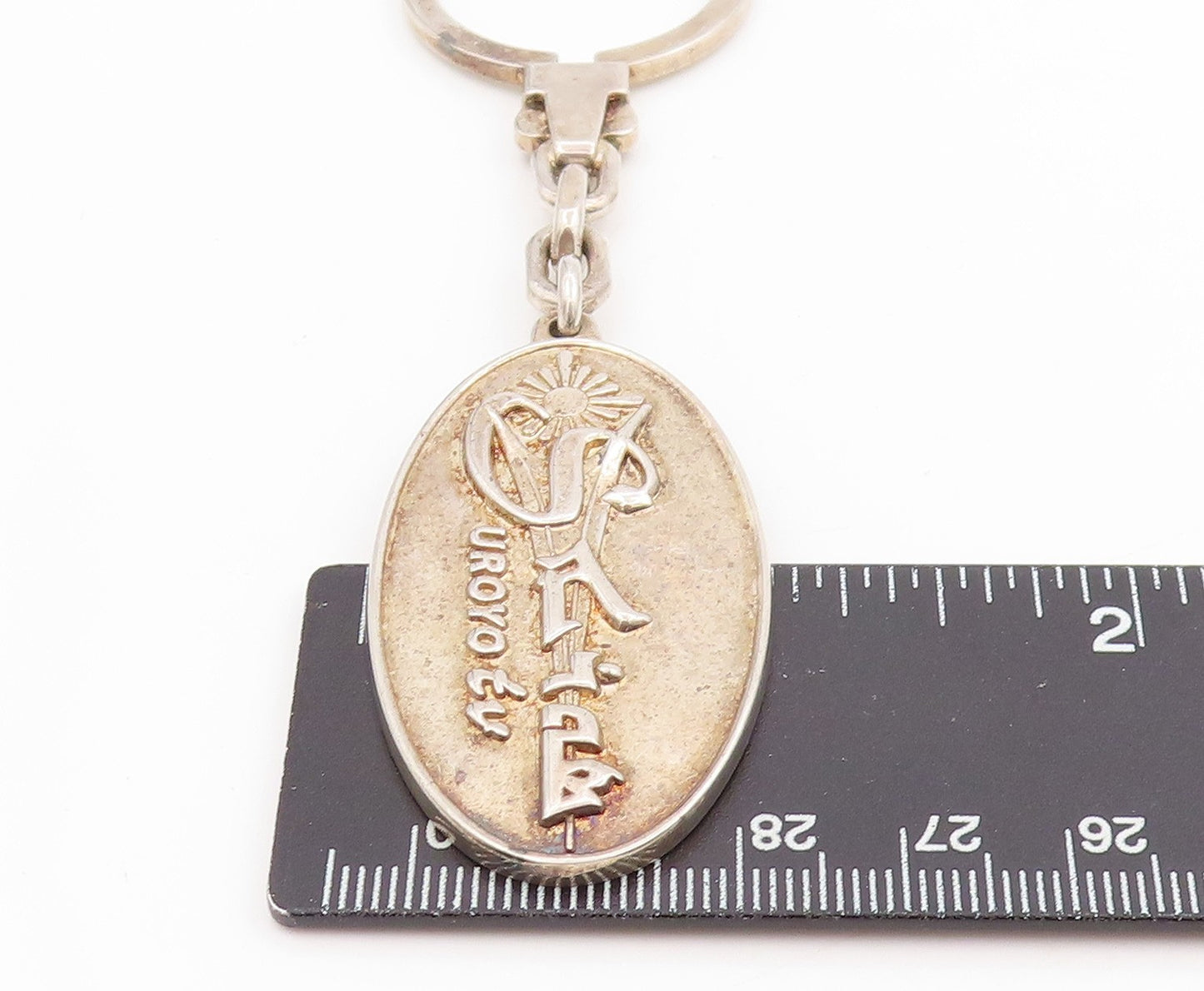 925 Sterling Silver Vintage Keychain Oval Jesus Christ Religious Prayer TR4118
