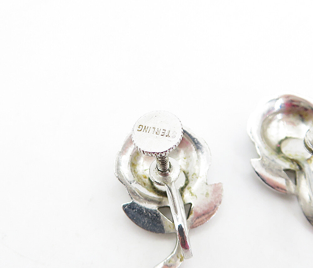925 Sterling Silver Vintage Shiny Flower Motif Non Pierce Earrings EG2733
