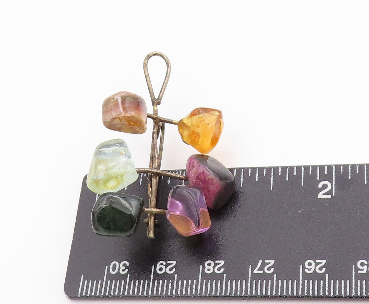 925 Sterling Silver Vintage Brooch Wire Wrapped Gemstone Cluster Design BP11848