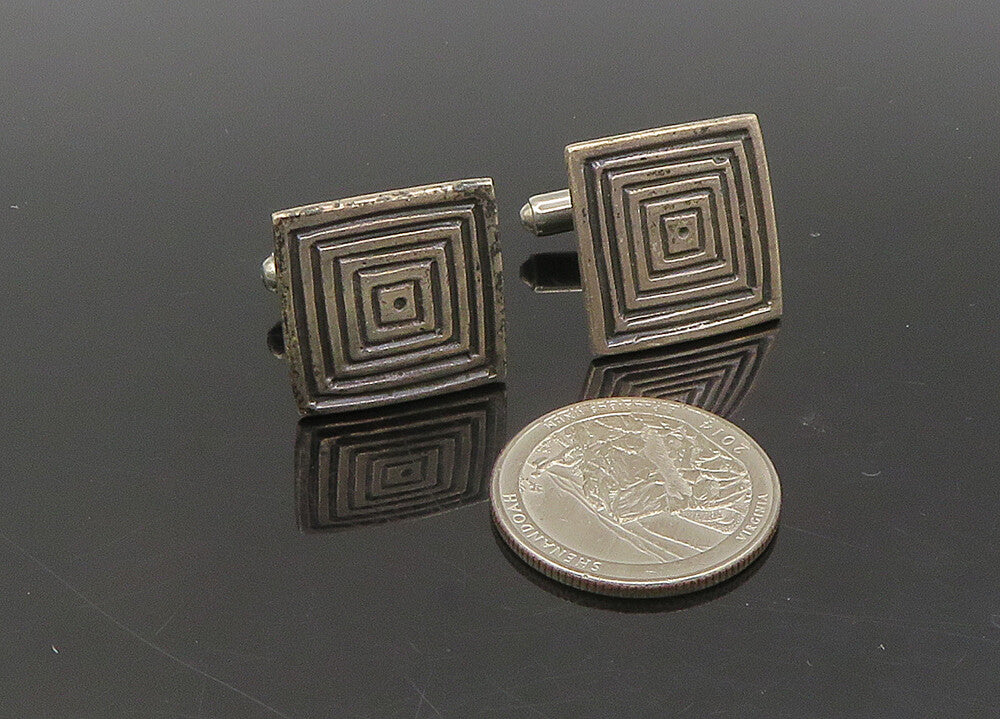 925 Sterling Silver Vintage Dark Tone Square Patterned Cufflinks TR3158