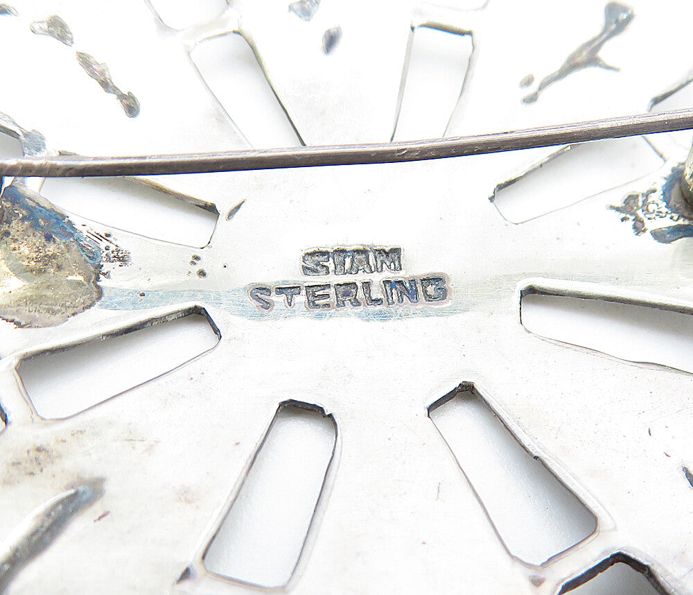 SIAM 925 Sterling Silver Vintage Niello Dancer Floral Brooch Pin BP2649