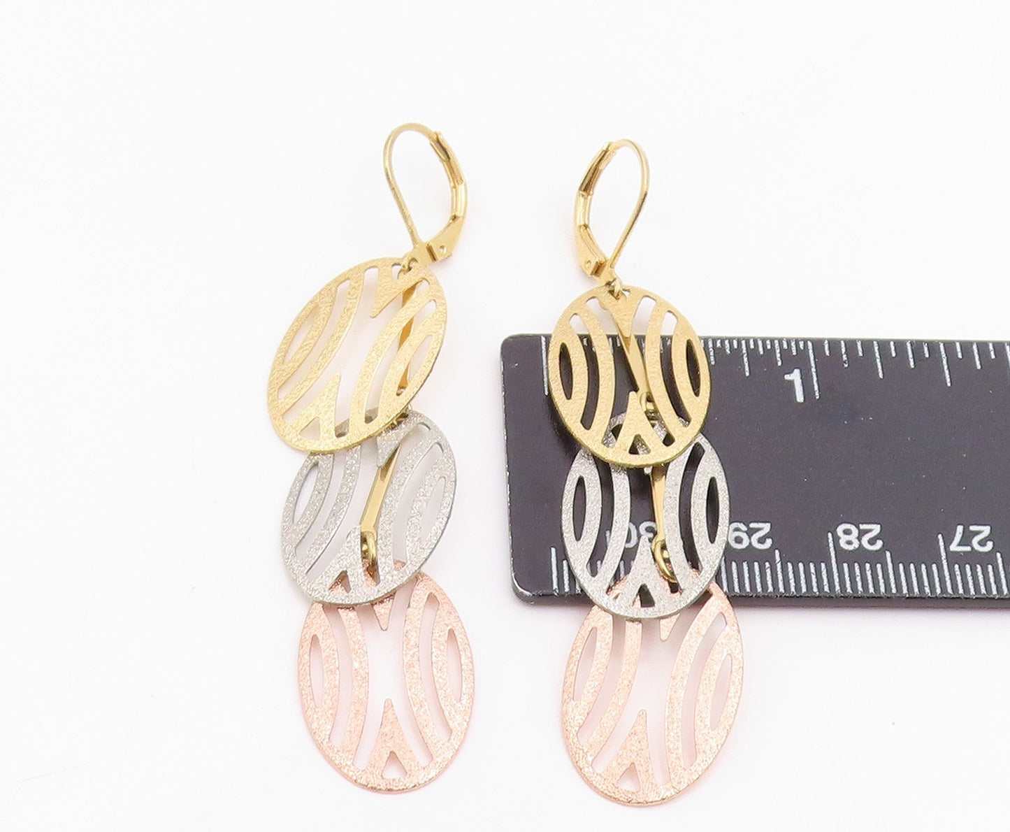925 Sterling Silver Vintage Earrings Multi Tone Openwork Oval Dangle EG14248