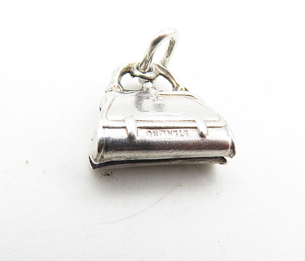 925 Sterling Silver Vintage Petite Shiny Purse Handbag Motif Pendant PT6895