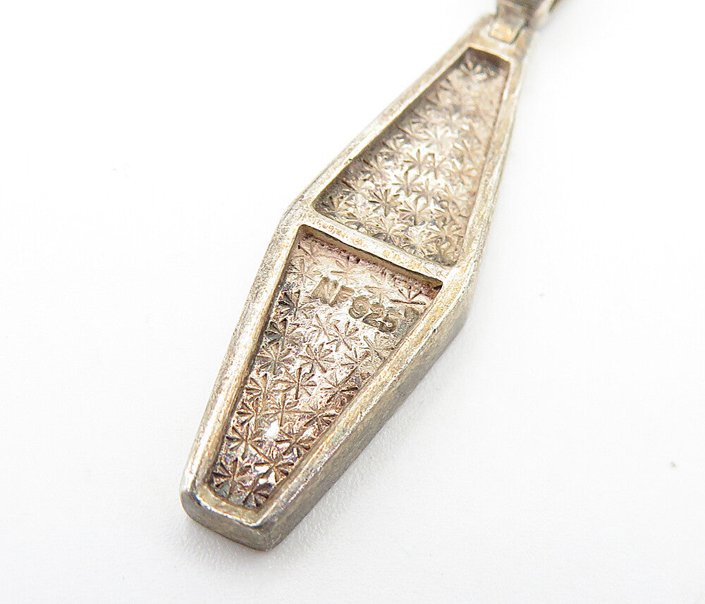 925 Sterling Silver Vintage Mother Of Pearl Coffin Shape Drop Pendant PT5536