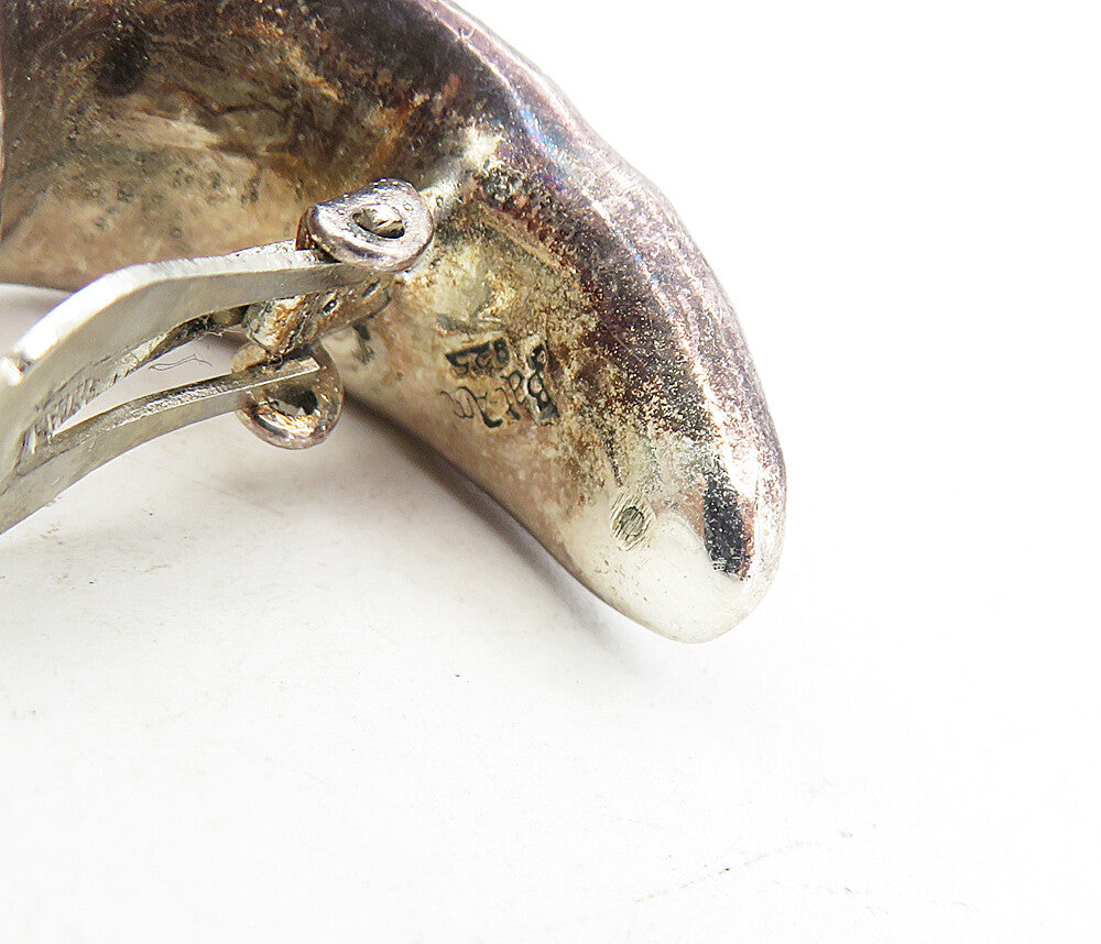 BAT AMI ISRAEL 925 Silver Vintage Hammered Non Pierce Drop Earrings EG4310