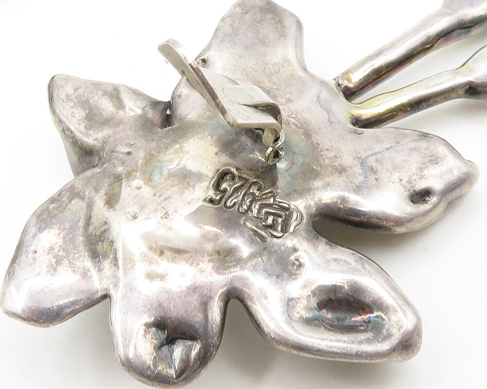 DESIGNER 925 Sterling Silver Vintage Sculpted Floral Motif Earrings EG9701