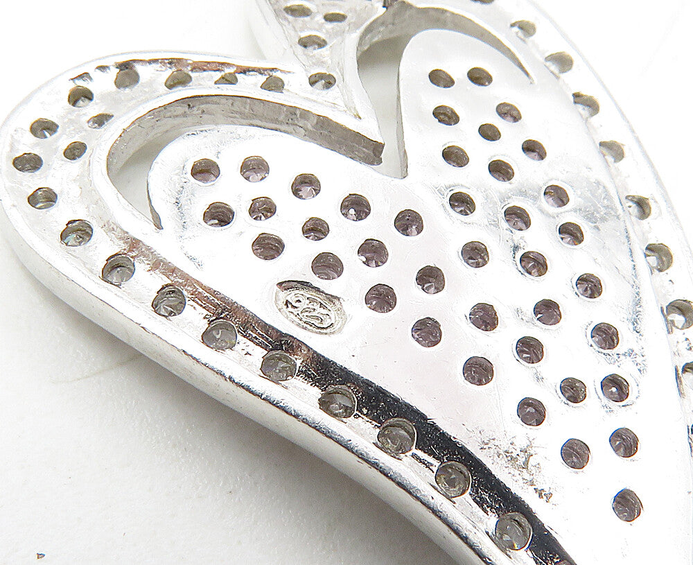 925 Sterling Silver Shiny Pink & White Topaz Love Heart Pendant PT7097