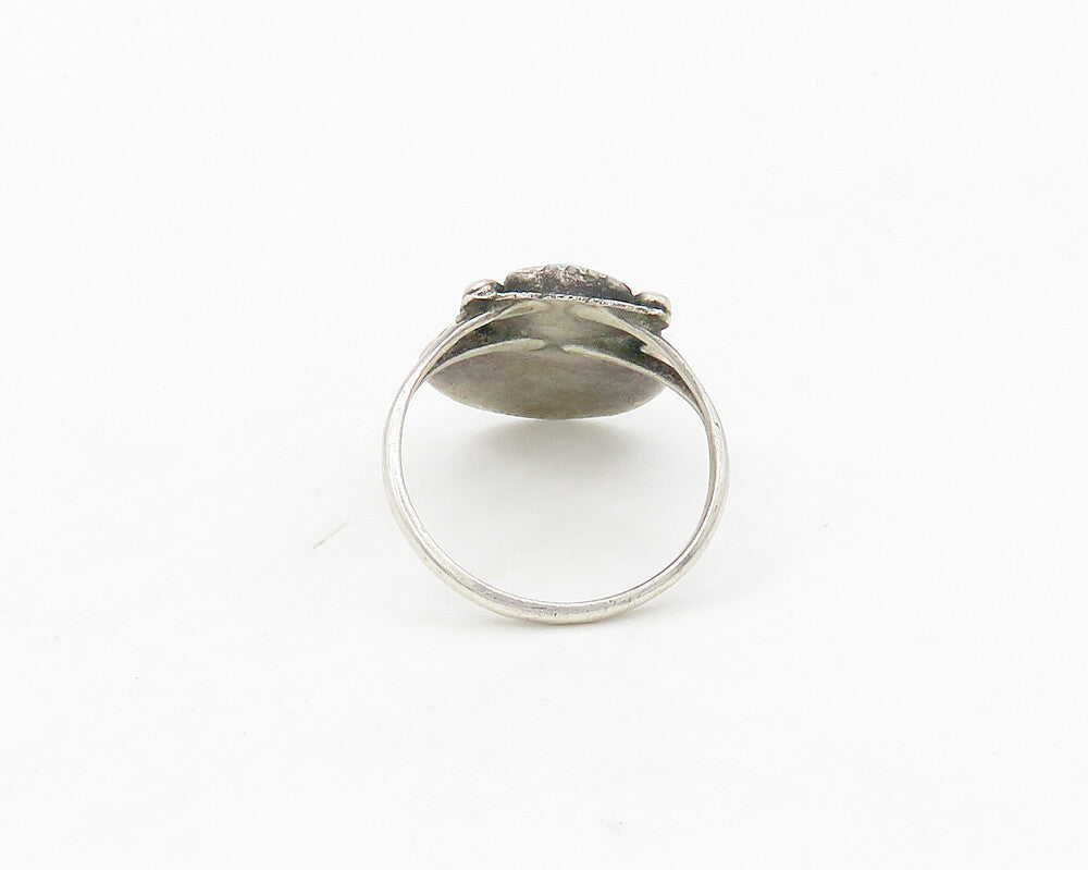 NAVAJO 925 Silver Vintage Turquoise Floral Leaf Band Ring Sz 6.5 RG17497