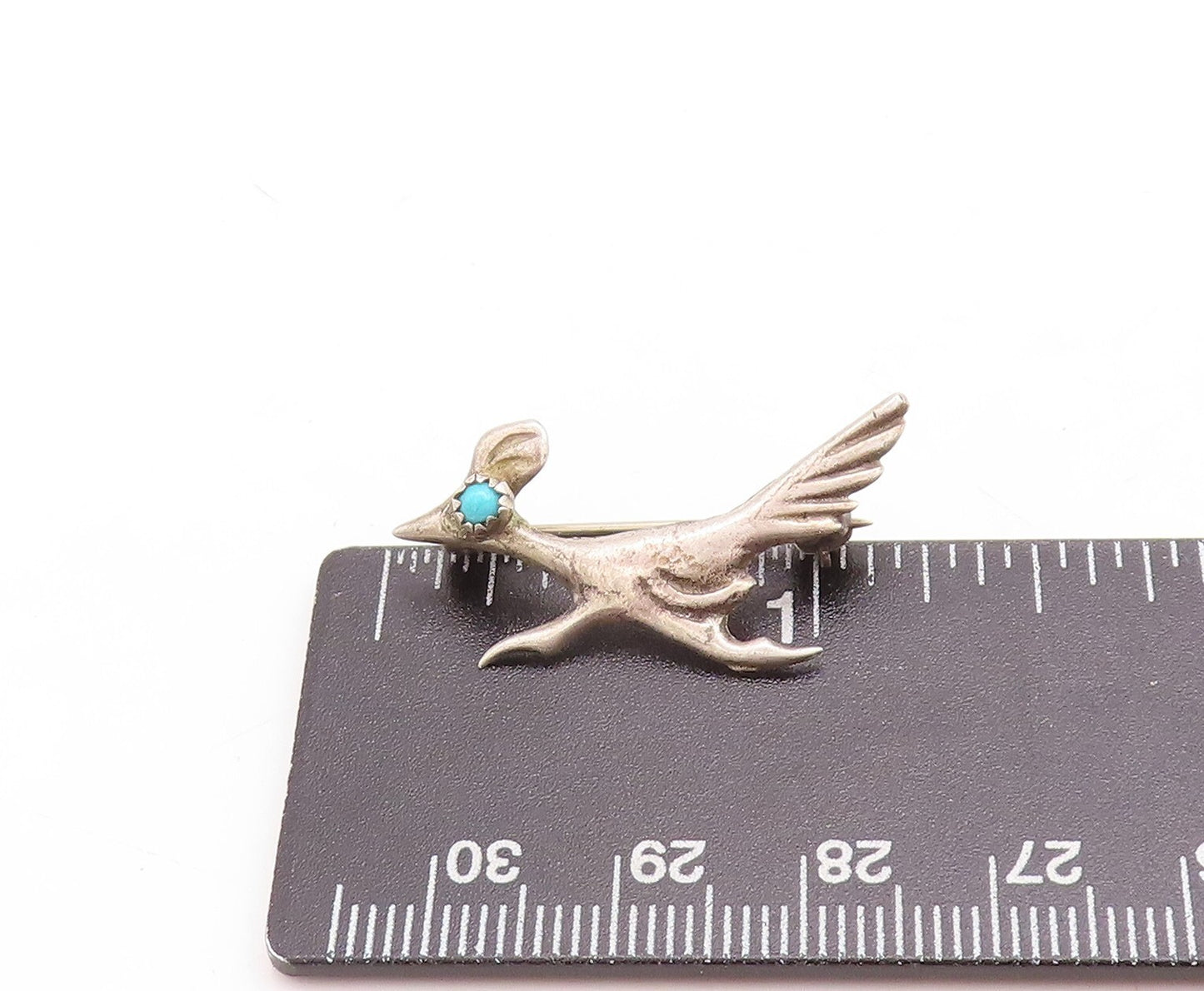 925 Sterling Silver Vintage Brooch Pin NAVAJO Rode Runner Larimar Bird BP11407