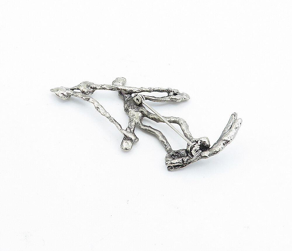 925 Sterling Silver Vintage Dark Tone Modernist Sculpted Brooch Pin BP2685