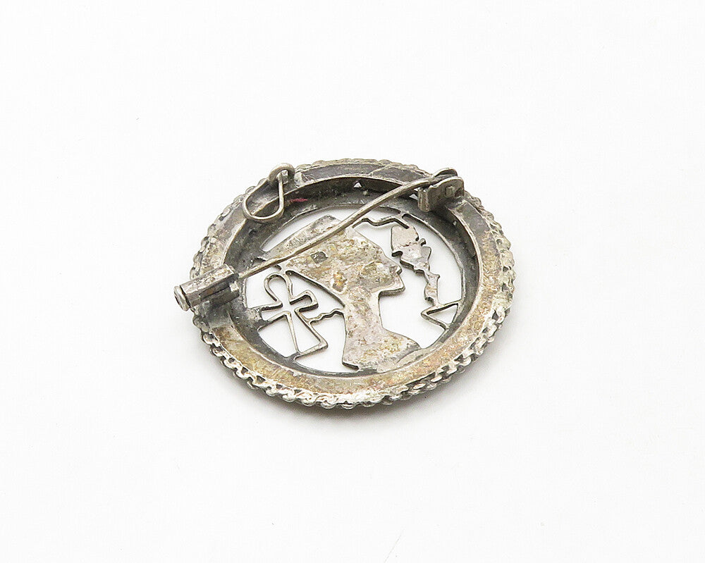 MIDDLE EAST 925 Silver Vintage Egyptian Queen Nefertiti Brooch Pin BP7564